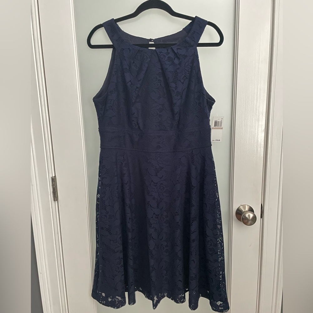 Connected Apparel Navy Blue Eyelet Dress. NEW WITH TAGS